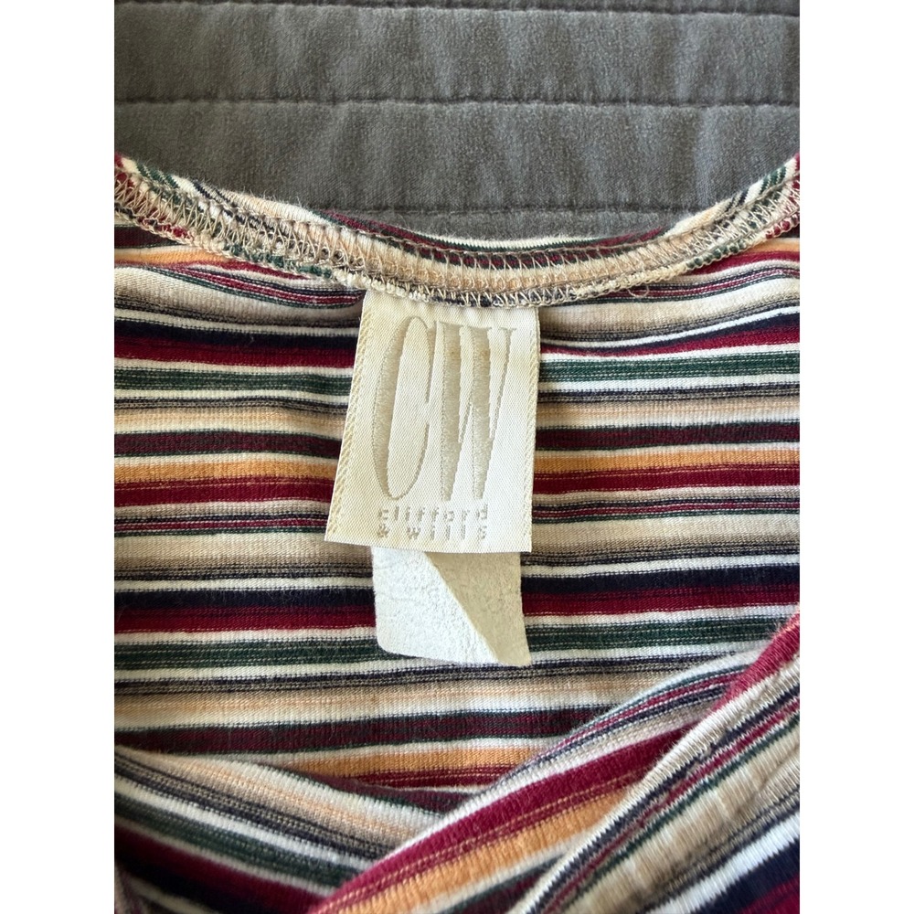 Vintage Clifford & Wills Multi Color Striped Bodysuit Short Sleeve Scoop Neck - Picture 3 of 8